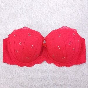 Victoria's Secret Dream Angels Beaded Red Lace Strapless Bra 34D